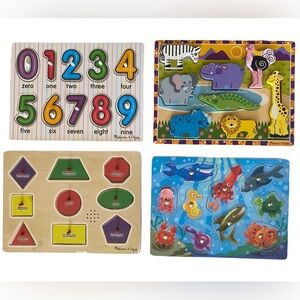 Four (4) Melissa & Doug 12x11” Wooden Puzzles